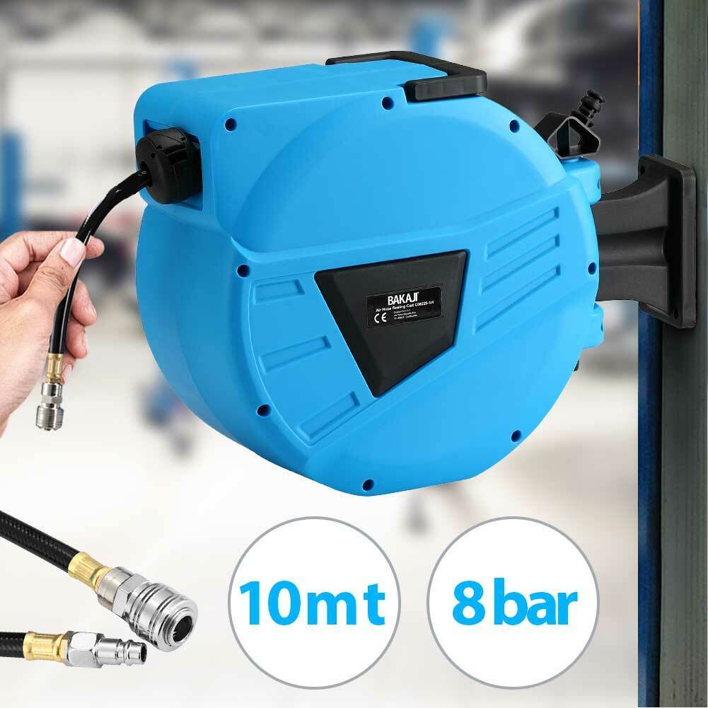 Avvolgitubo per aria compressa con tubo da 10 mt, attacco da 1/4, fissaggio a parete