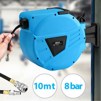 Avvolgitubo per aria compressa con tubo da 10 mt, attacco da 1/4, fissaggio a parete