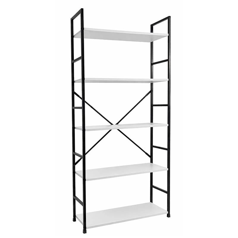LIBRERIA STILE INDUSTRIAL A 5 RIPIANI IN LEGNO E METALLO DIMENSIONI 59X24X144CM - COLORE BIANCO LEGNO
