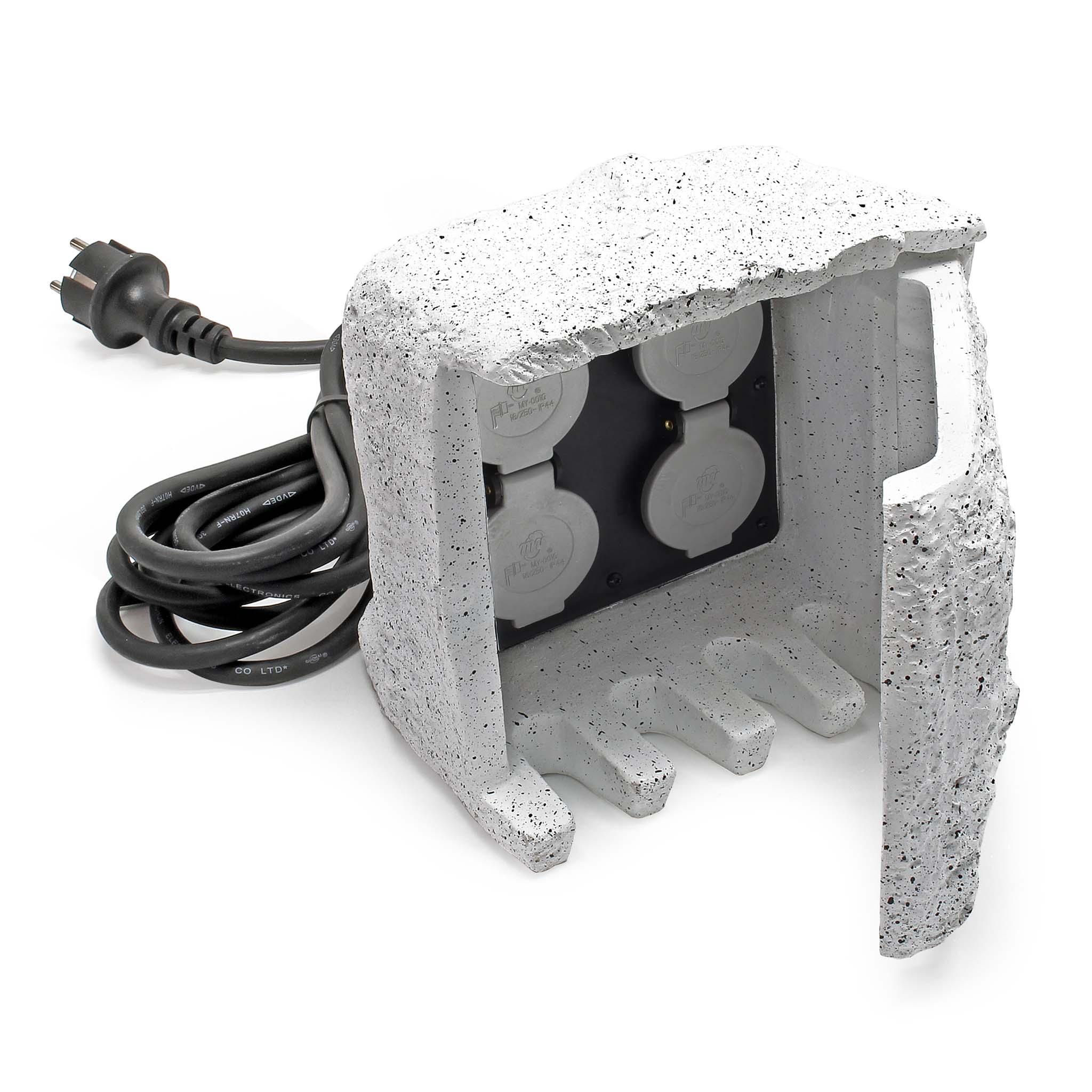 Presa multipla per esterno 4 prese cavo 5m Multipresa da giardino effetto pietra, protezione IP44