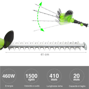 Tagliasiepi Telescopico Elettrico 460W Estensibile Sega Tagliabordi Tosasiepi