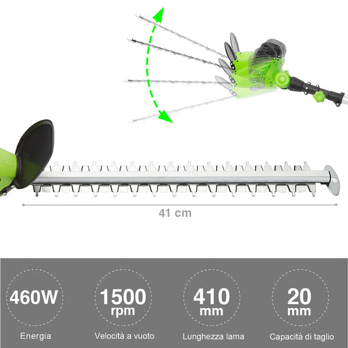 Tagliasiepi Telescopico Elettrico 460W Estensibile Sega Tagliabordi Tosasiepi