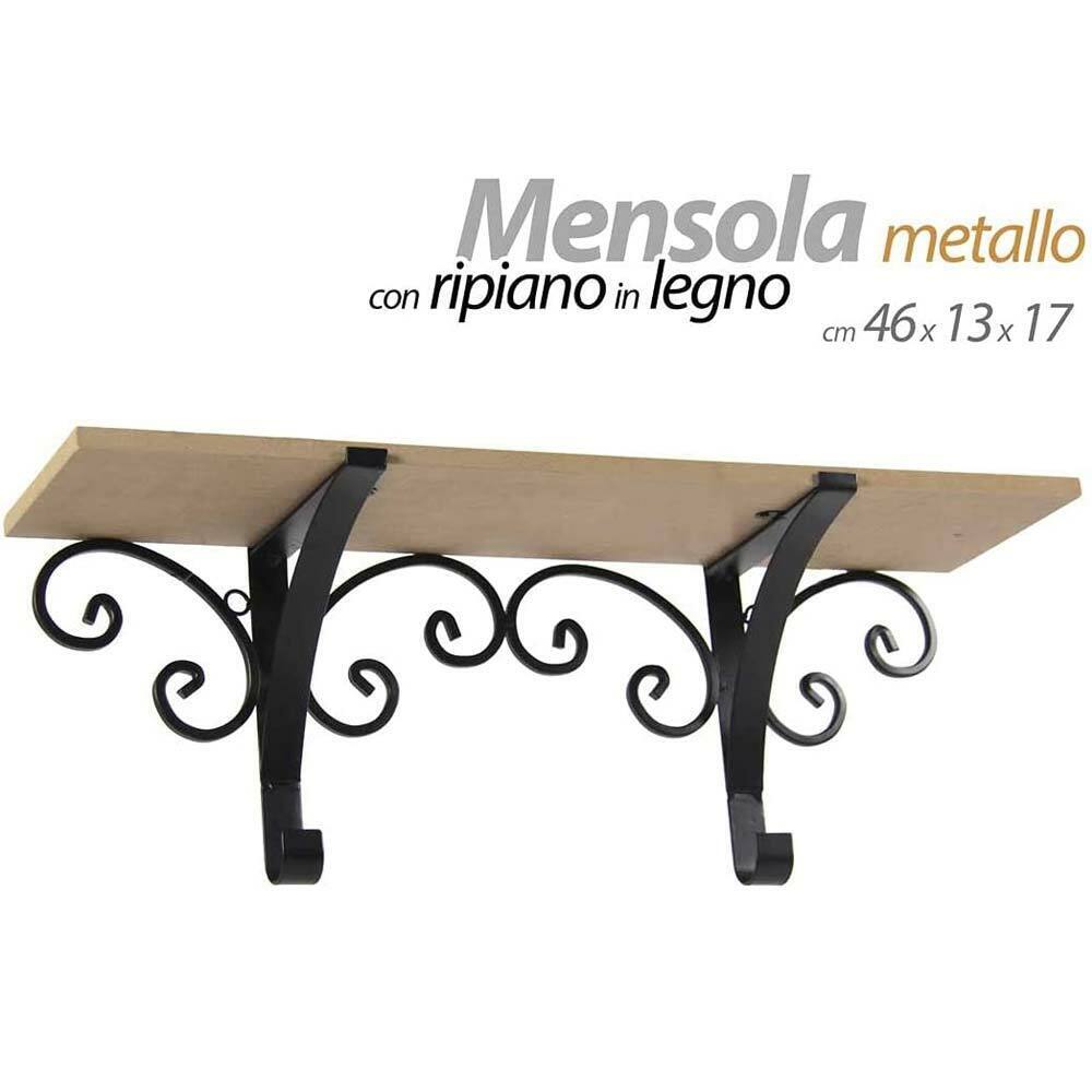 Mensola Parete Rettangolare Mensola Scaffale Metallo e Legno Design Rustico