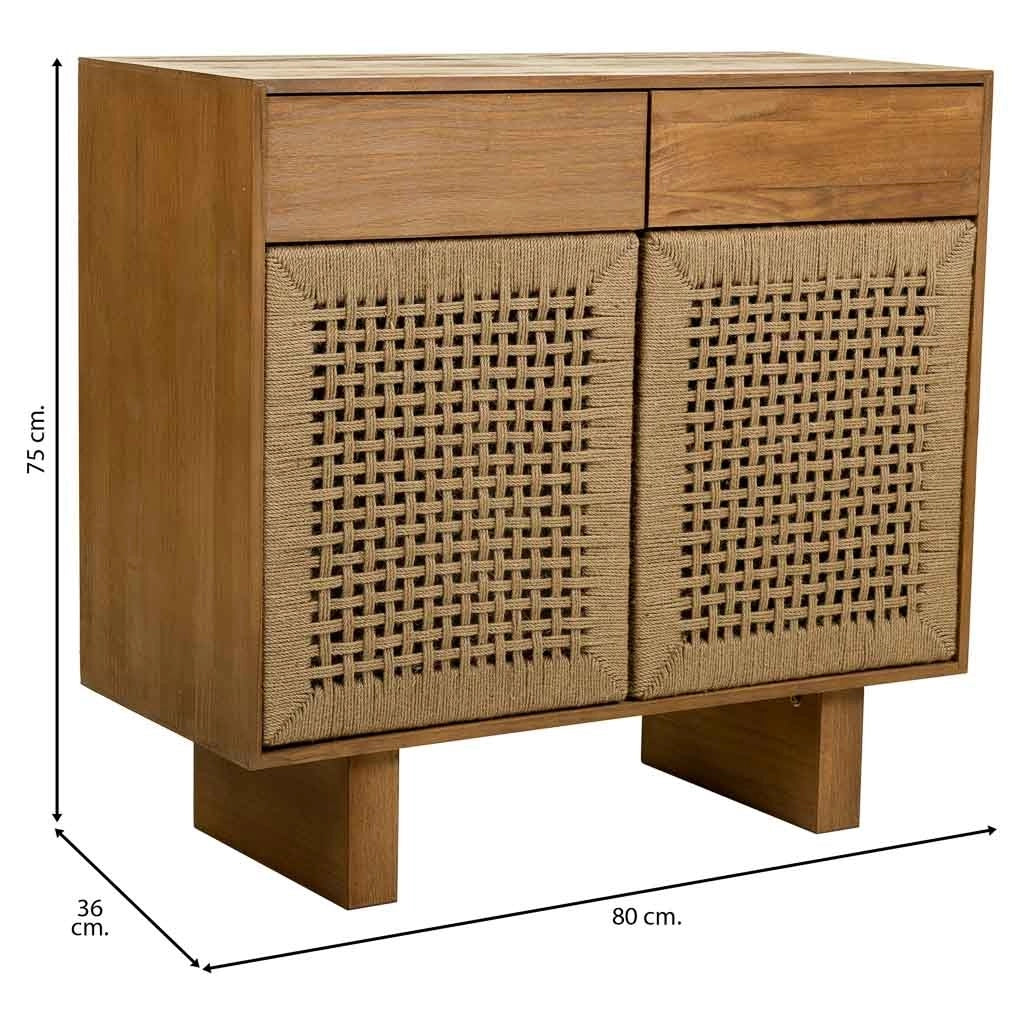 Mobile da ingresso in legno e corda intrecciata marrone 80x36x75h