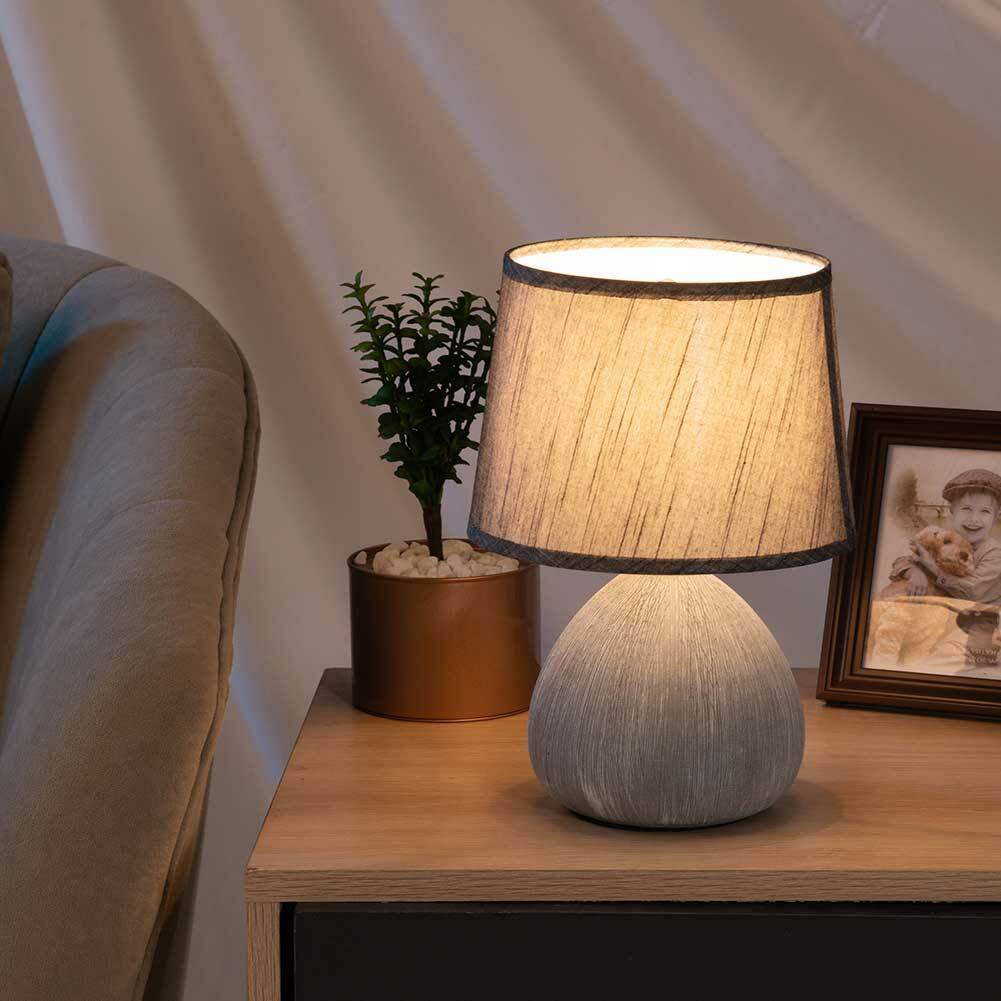 Lampada da Tavolo Lume Comodino Ceramica Tessuto Grigio Design Moderno Abatjour