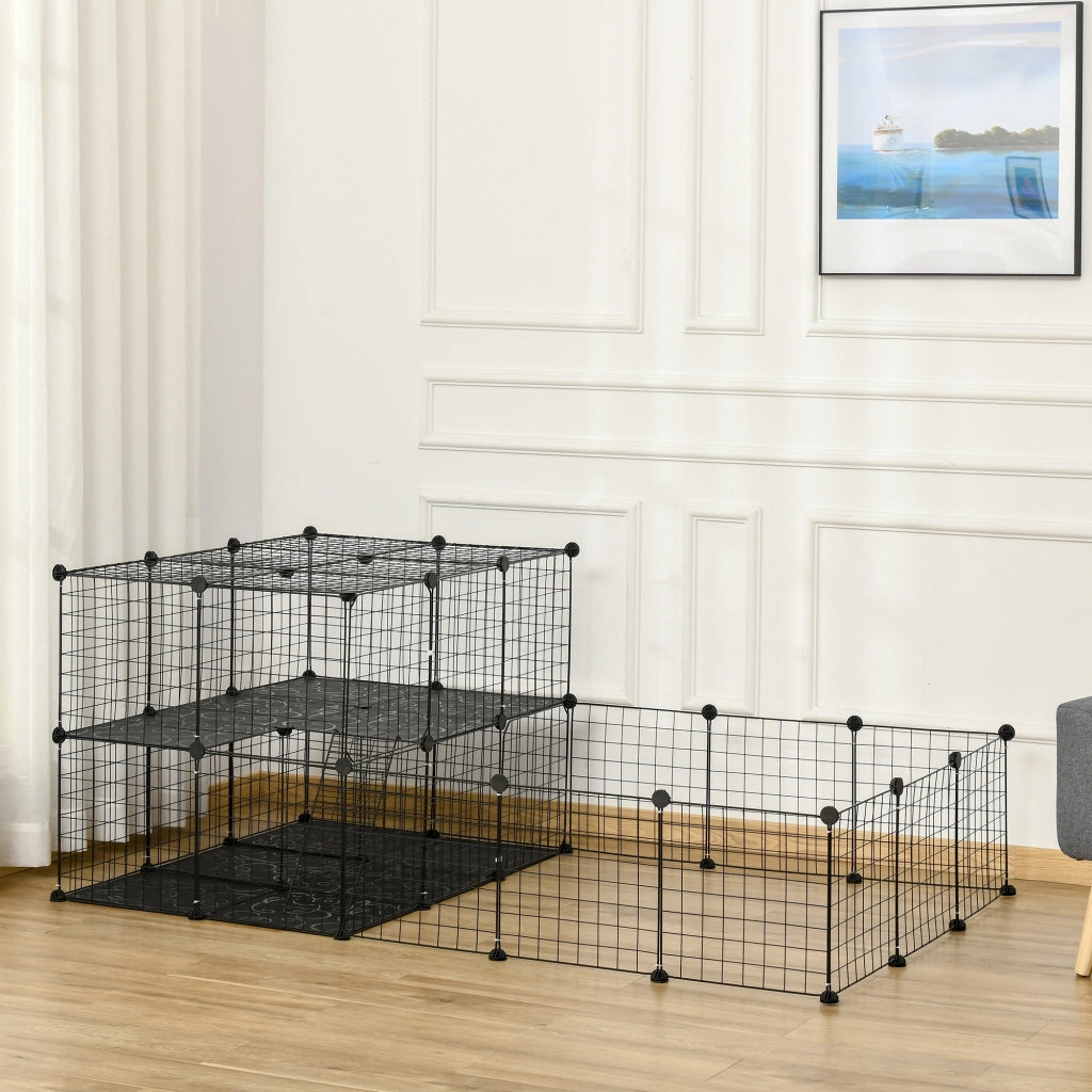 Recinto per Conigli Modulabile in Metallo con Scaletta e Accessori Montaggio, 175x105x70cm - Nero