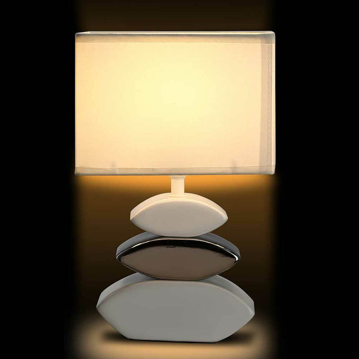 Lampada da Tavolo Lume Comodino Ceramica Tessuto Bianco Design Moderno Abatjour