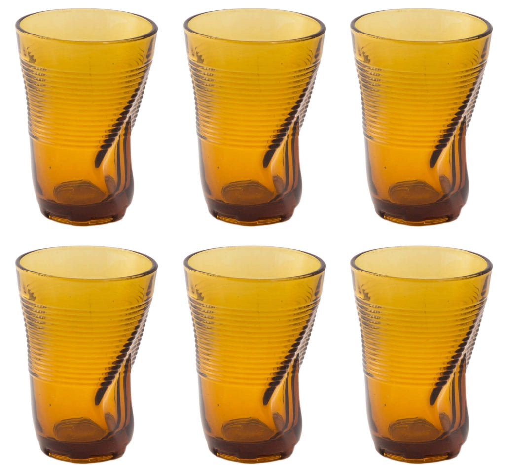 Set 6 Bicchieri Accartocciati 34 cl Ø8 cm in Vetro Pressato Kaleidos Ambra