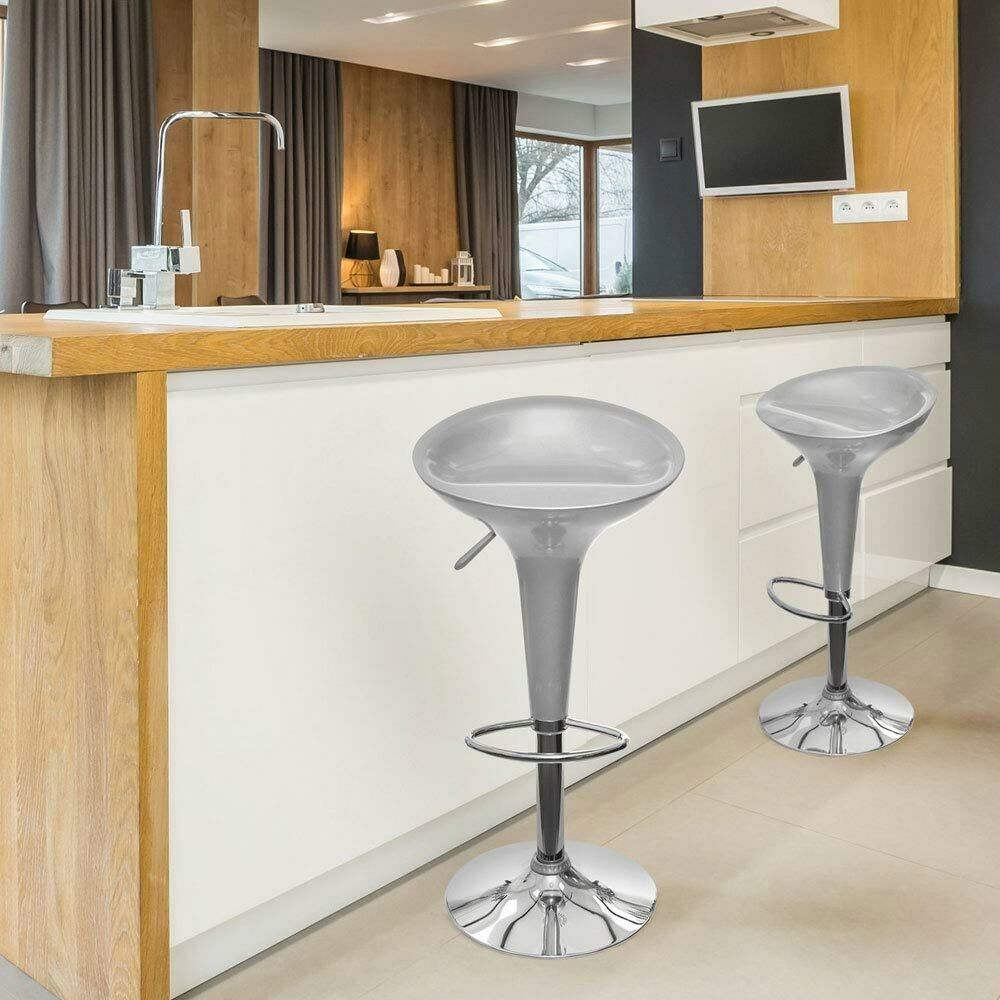 Sgabello Cucina Regolabile in Acciaio e ABS Seduta Girevole Grigio Casa Bar