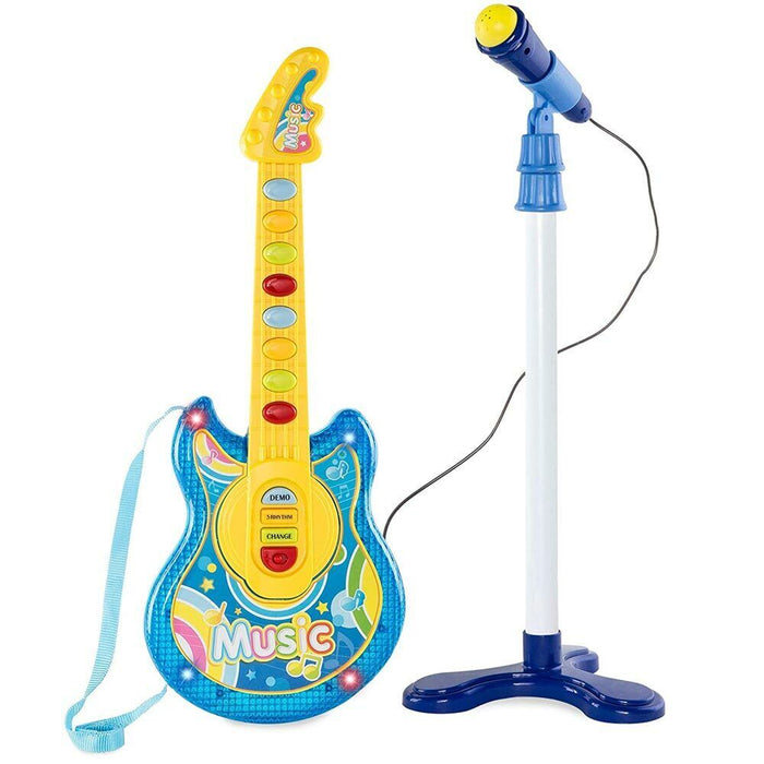 Chitarra Elettrica con Microfono Karaoke Giocattolo Bambini con Luci Attacco Aux
