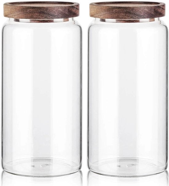 Contenitori di magazzino in vetro con coperchio in legno - 1200 ml - 2 pezzi - multifunzionali