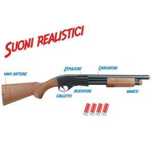 Fucile a Pompa Pistola da Caccia Giocattolo Bambini Effetti Sonori e 4 Munizioni