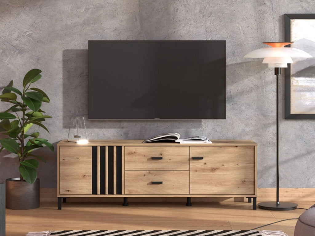 Caivano, Mobile Porta tv 2 Cassetti, 157x40x52h cm Marrone Rovere Nodi