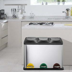 Pattumiera Raccolta Differenziata 45 LT Acciaio 3 Spazi Bidone Spazzatura Pedale