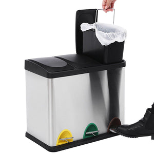 Pattumiera Raccolta Differenziata 45 LT Acciaio 3 Spazi Bidone Spazzatura Pedale