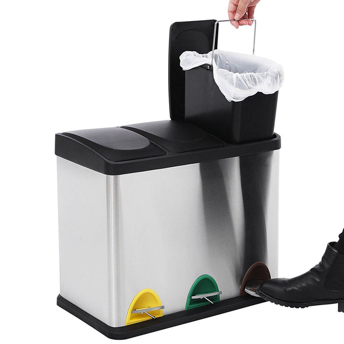 Pattumiera Raccolta Differenziata 45 LT Acciaio 3 Spazi Bidone Spazzatura Pedale