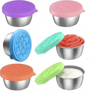 Contenitori per Condimenti con Coperchio in Silicio - 50 ml Acciaio Inossidabile, Imprigionanti Liquidi e Ideali per Camping e Picnic