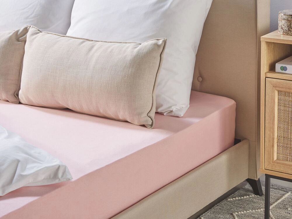 Lenzuolo con angoli cotone rosa 140 x 200 cm coprimaterasso elasticizzato modello classico a tinta unita camera da letto classica