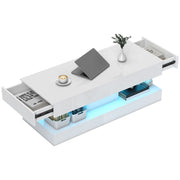 Tavolino da salotto con cassetti e luci LED ¨C zephmum ¨C bianco
