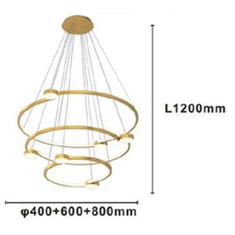 Trade Shop - Lampadario A Sospensione Led 96w 3 Cerchi Con Telecomando Design Moderno Oro 71149 -