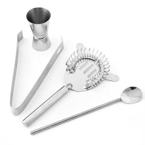 Set da Cocktail Con Shaker Pinza Ghiaccio Misurino Cucchiaio Strainer Barman