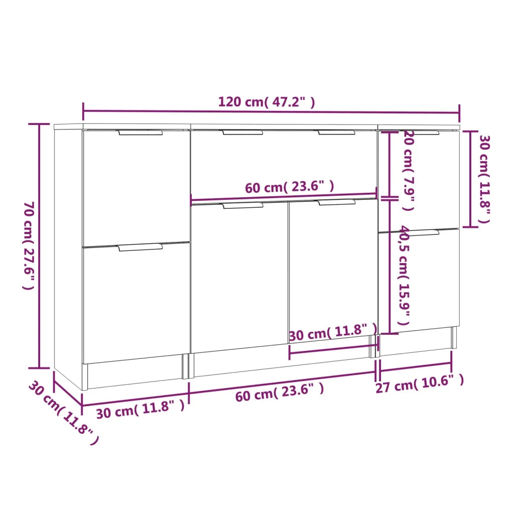 Credenze 3 pz Rovere Sonoma in Legno Multistrato 3115830