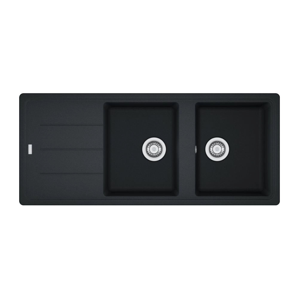 Lavello incasso 2 vasche con gocciolatoio reversibile fragranite nero Franke 116x50 BFG621