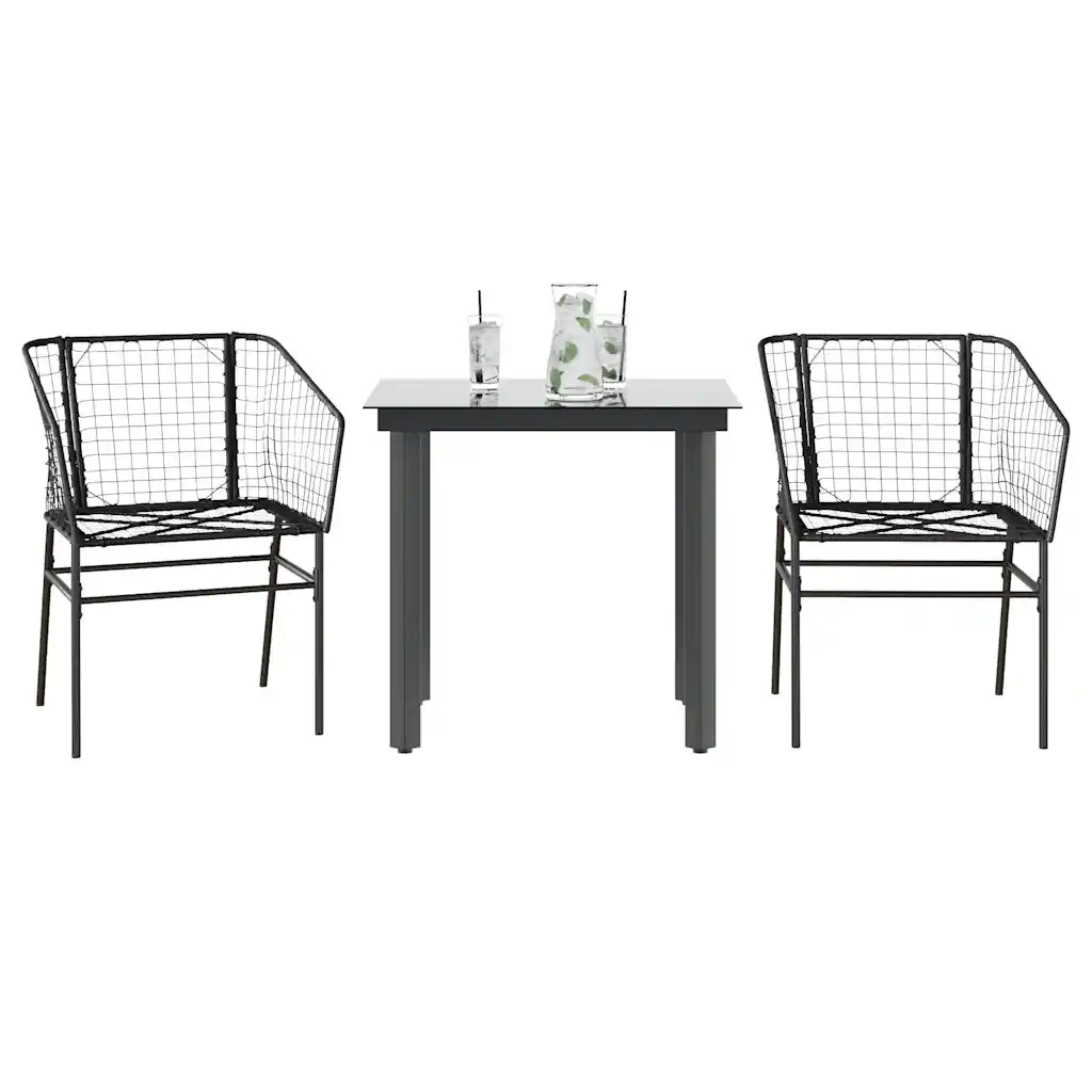 Set Mobili da Pranzo per Giardino 3 pz | Set Salotto da Giardino Nero Polyrattan Vetro