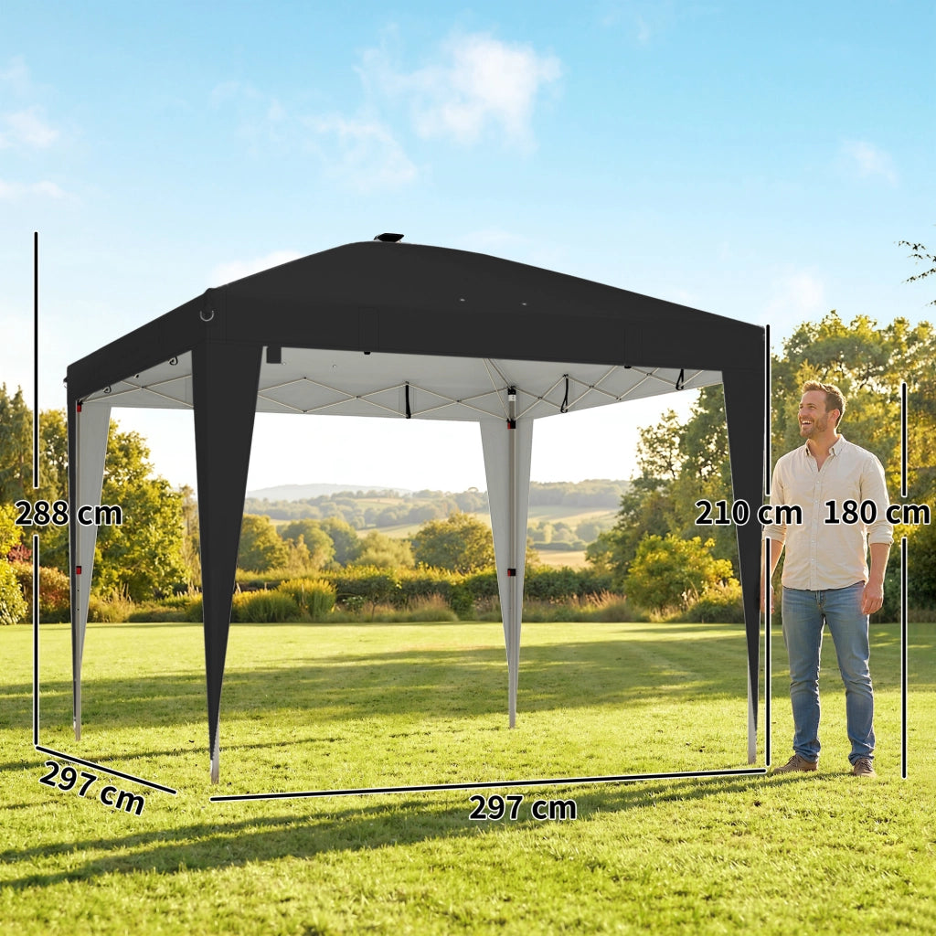 Gazebo Pieghevole 3x3 m con Luce e Telecomando ¨C zephmum ¨C Nero Metallo Poliestere