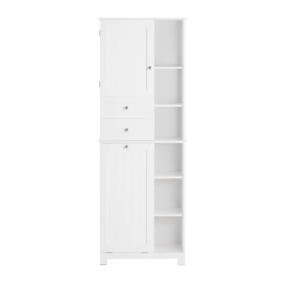 SoBuy Colonna Bagno con Cesto per Linge Mobile Rangemento Alto Armadio Bagno con 6 Ripiani e 2 Cassetti Mobiletto Salvaspazio Bianco 60x37x171 cm BZR104-W