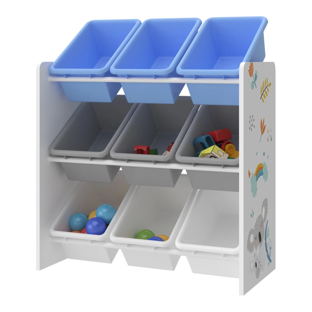 Scaffale portaoggetti per bambini con 9 scomparti aperti bianco/grigio/blu 03_0006986