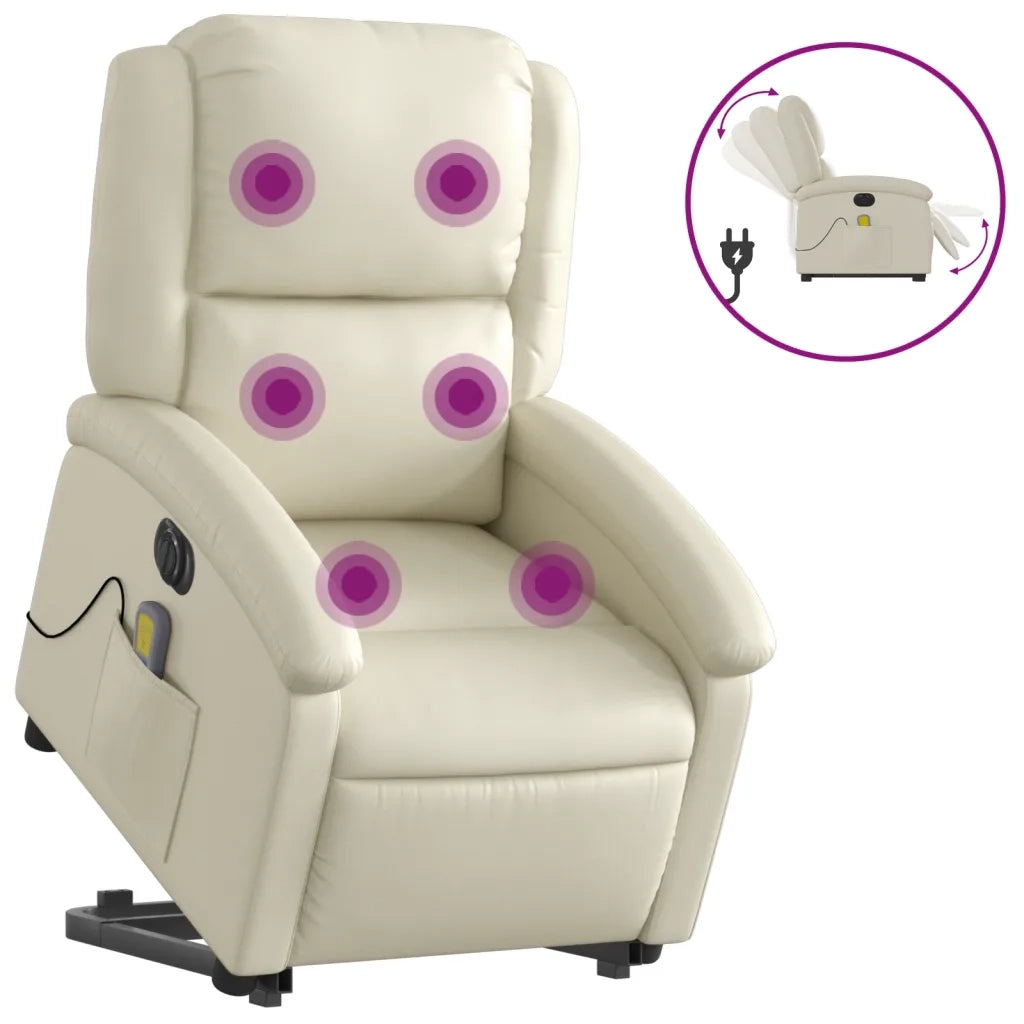 Poltrona Alzapersona Elettrica Reclinabile Crema in Similpelle 3204248