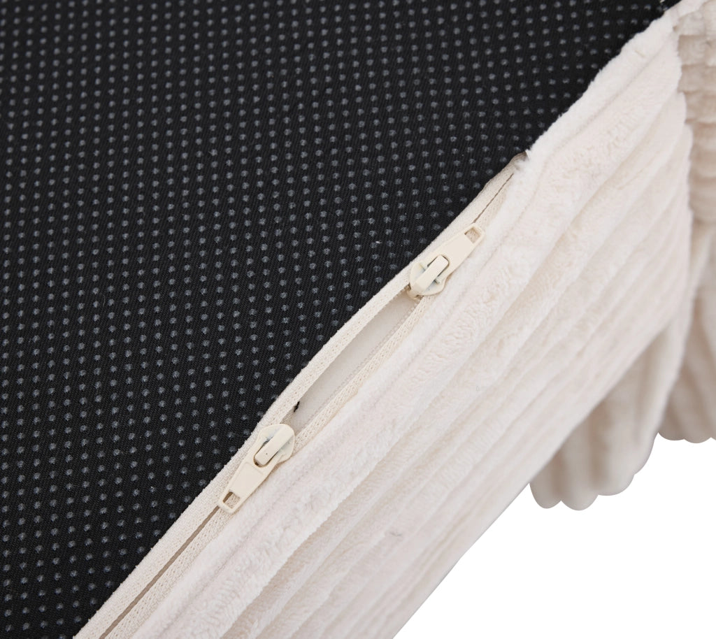 Divano letto convertibile a 2 posti in tessuto a coste con struttura stabile e braccioli imbottiti beige compatto