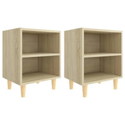 Set di 2 Comodini | Armadio da Notte | Mobiletto da notte Gambe in Legno Massello Rovere Sonoma 40x30x50cm
