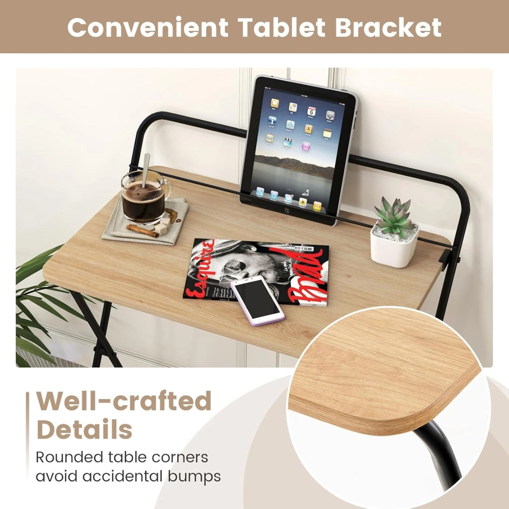 Scrivania per computer pieghevole, 60 x 40 cm, tavolo da lavoro compatto con supporto per tablet, scrivania per computer poco ingombrante per appartamenti, dormitori, nessun assemblaggio