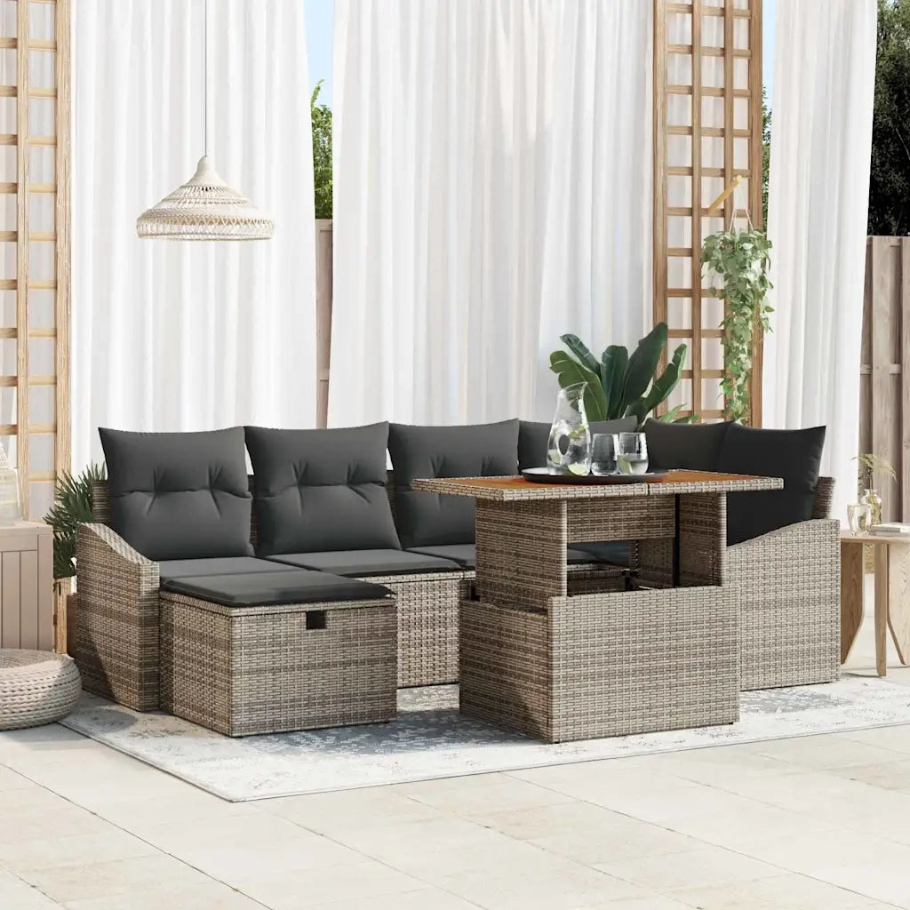 Set Divano da Giardino 7 pcs Grigio polyrattan