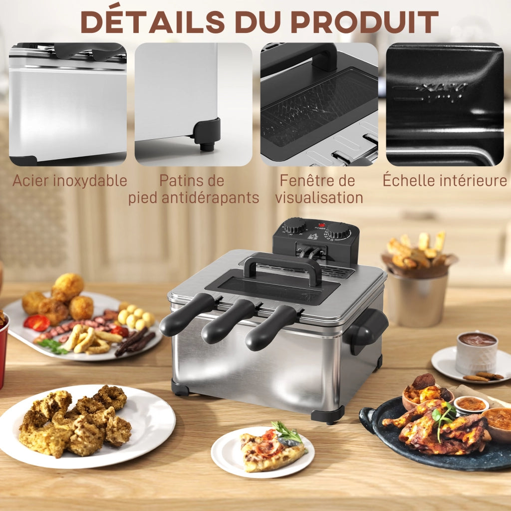 Friggitrice 5L con Controllo Temperatura e Timer ¨C Xylo ¨C 2000W Cestello Rimovibile Finestra Visione