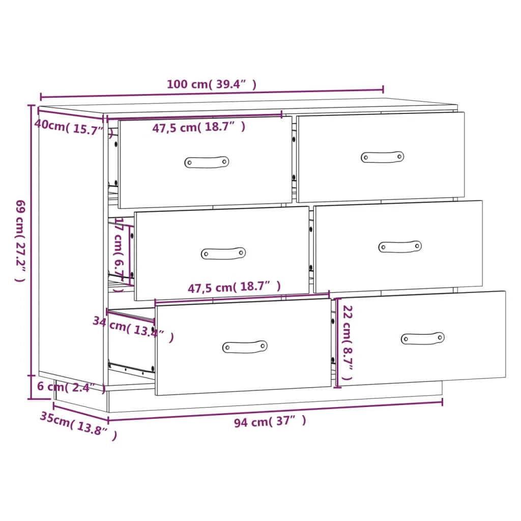 Buffet credenza cassettiera armadio mobile contenitore organizer per cucina soggiorno salotto 100 x 40 x 75 cm legno massello di pino bianco 02_0030171