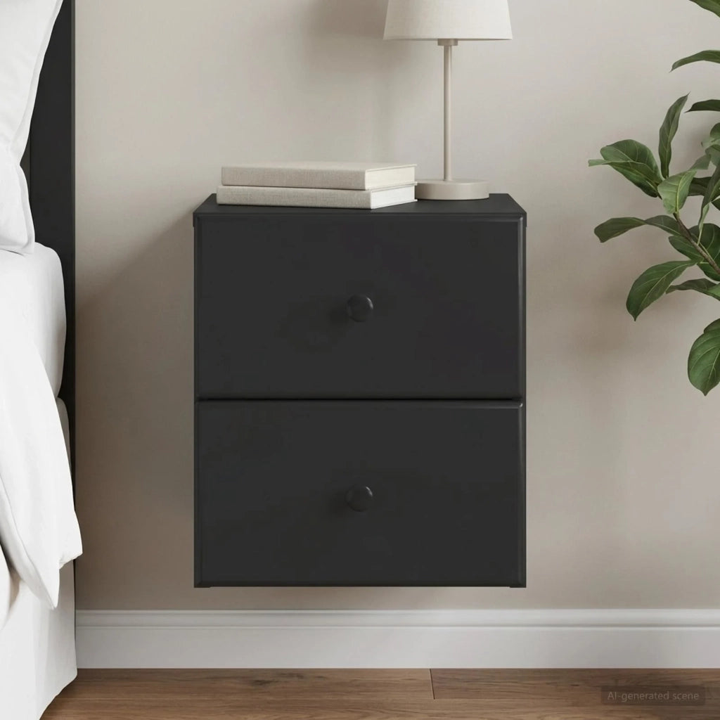 Mobiletto da notte a muro con cassetto Nero 34,5 x 33 x 40 cm 899147