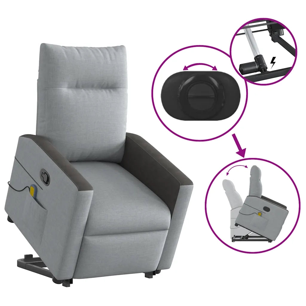 Poltrona | Sedia Relax Alzapersona Massaggi Reclinabile Grigio Chiaro Tessuto