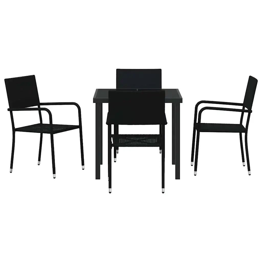Set da Pranzo per Giardino con cuscino 5 pcs Nero polyrattan