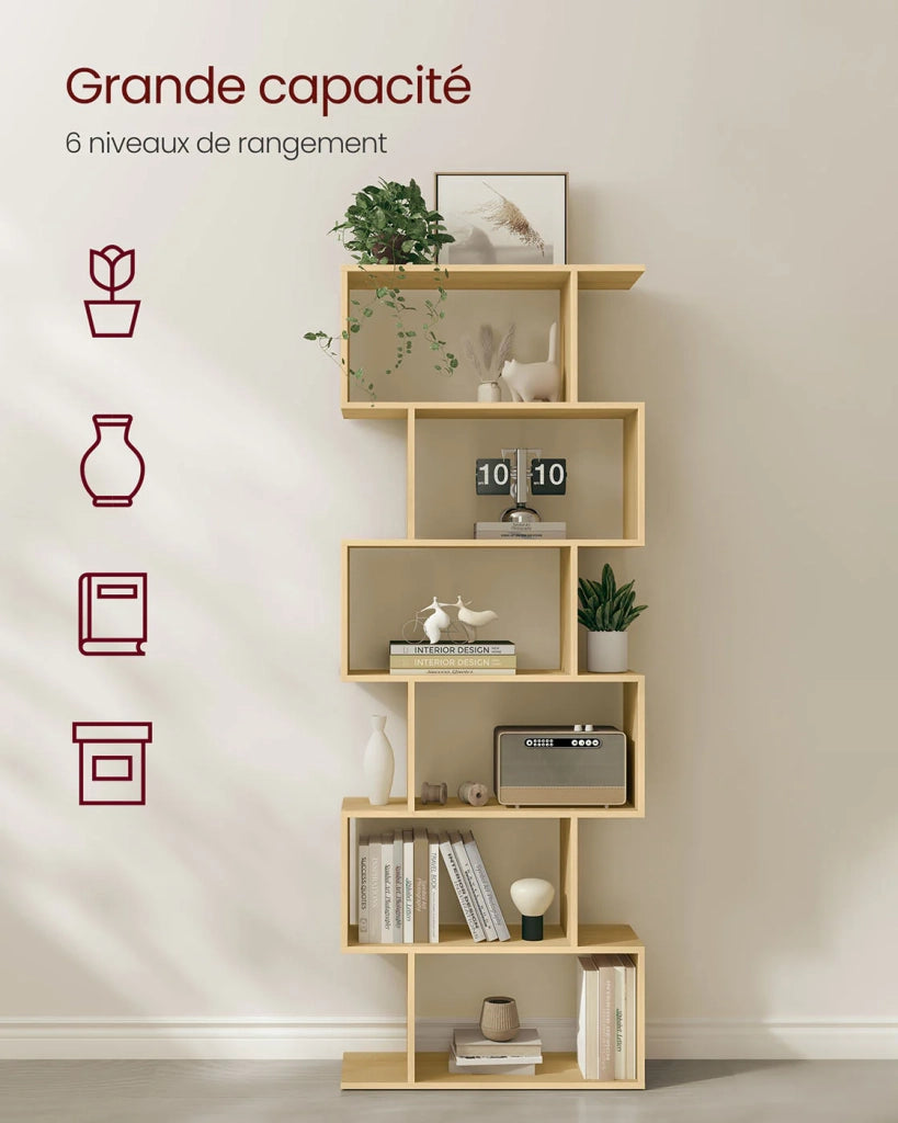 Libreria moderna a 6 ripiani divisorio per soggiorno camera da letto ufficio beige 12_0004221