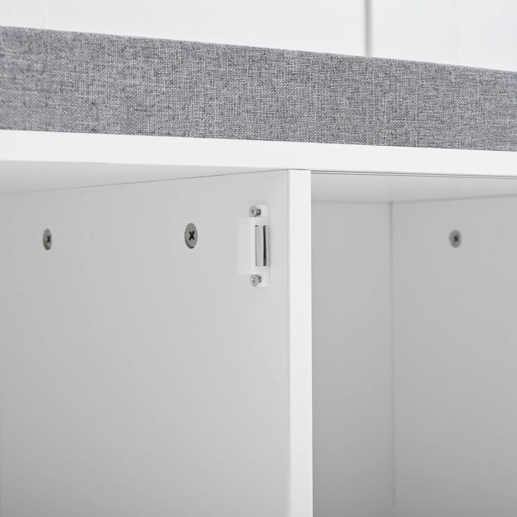Appendiabiti con Panca Scarpiera e Ripiano; 6 Ganci; Dispositivo Antiribaltamento; Stile Moderno; in Pannello di Truciolare; Bianco; 120??40??191 cm