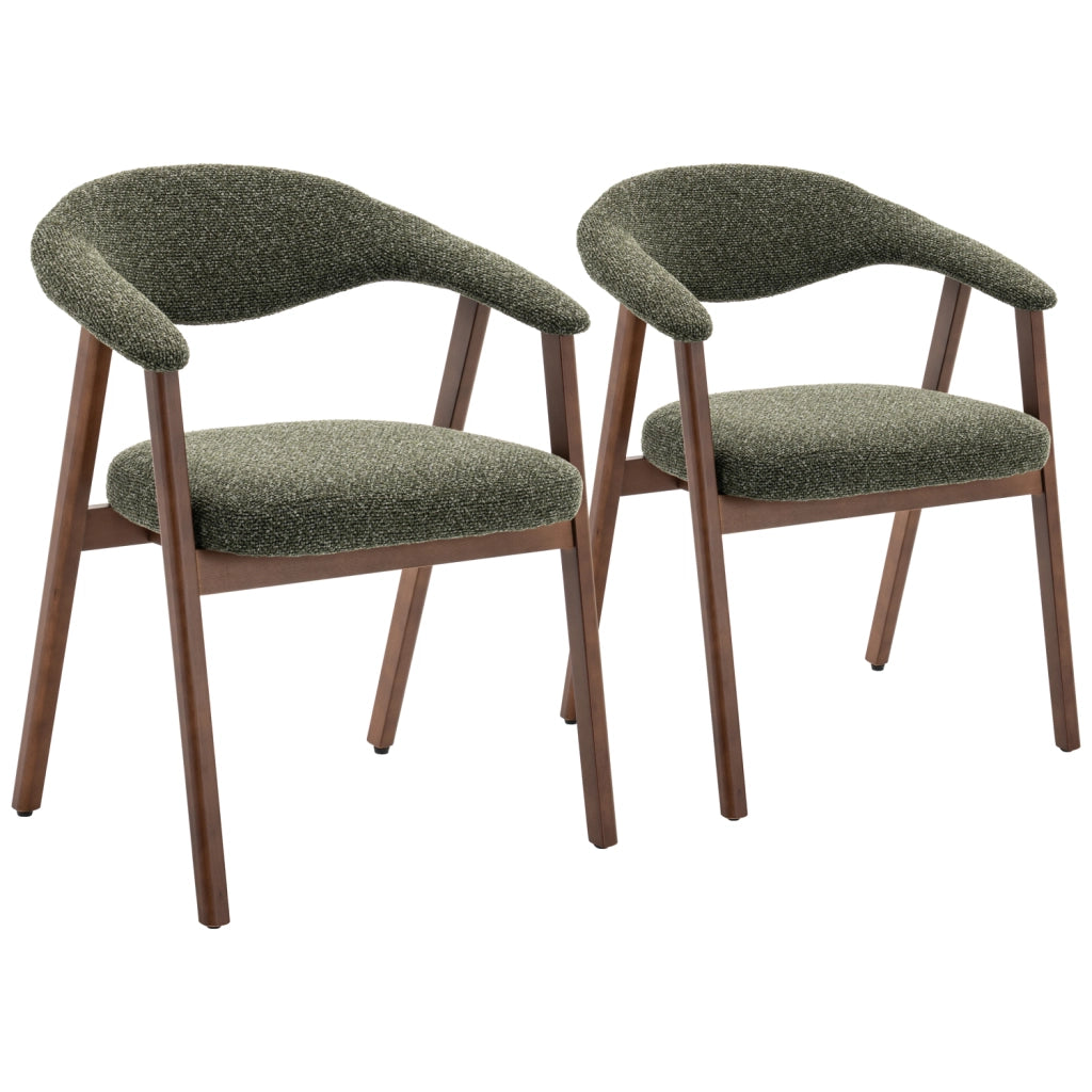 Set di 2 sedie in legno scuro e tessuto bouclé verde kaki BARBARA