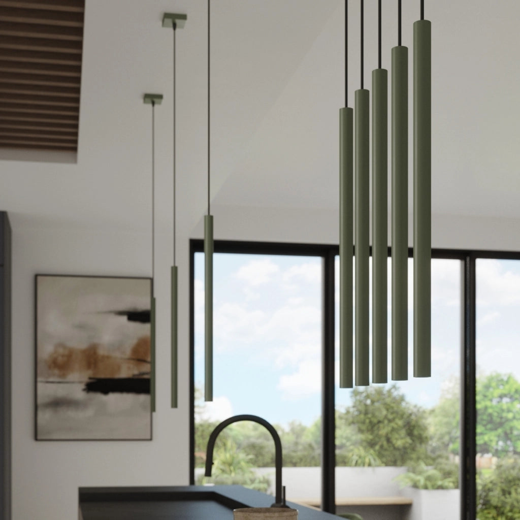 Lampada sospesa VELINO 3 tubi verde oliva G9 Pure Lume