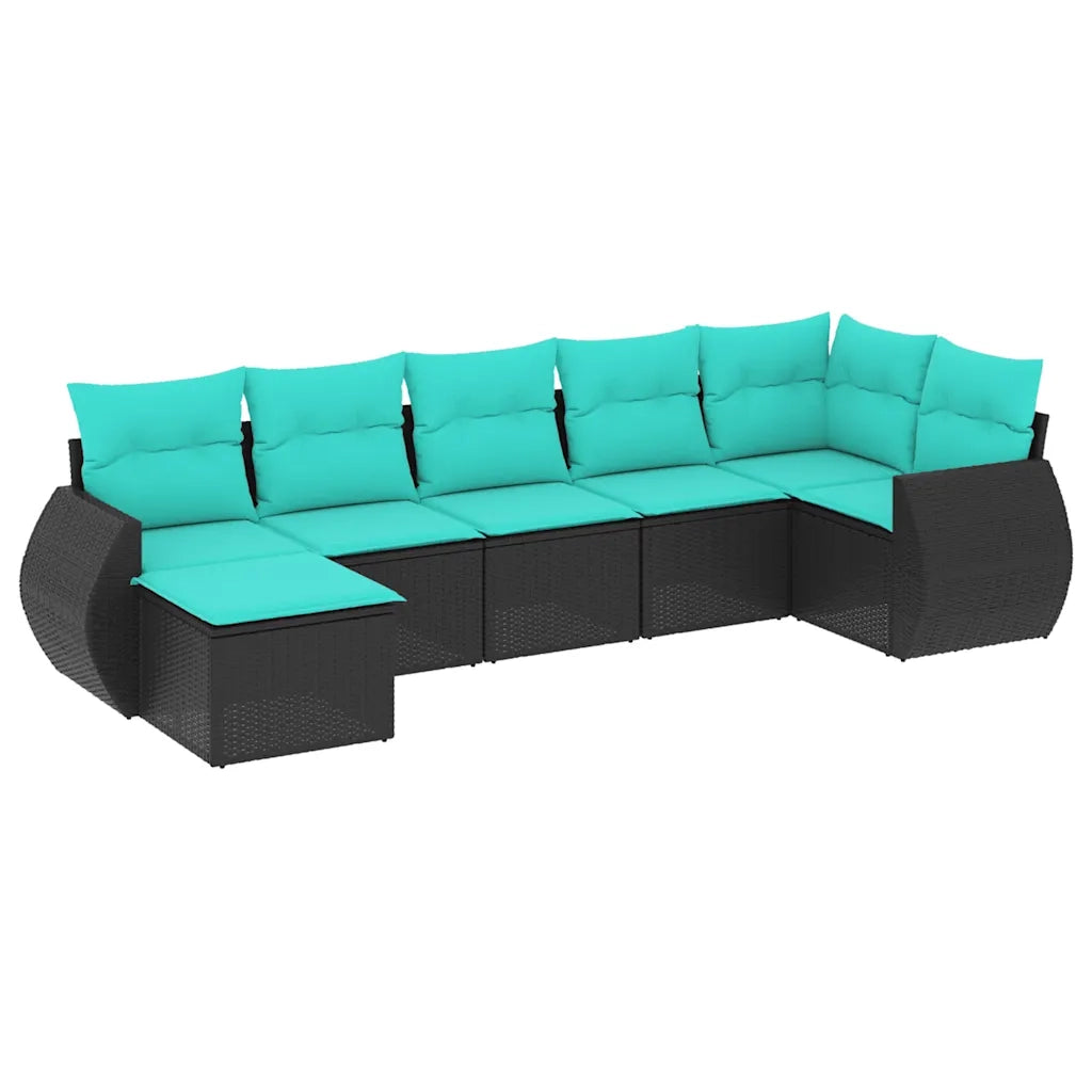 Set Divani da Giardino 7 pz con Cuscini Nero in Polyrattan 3221676