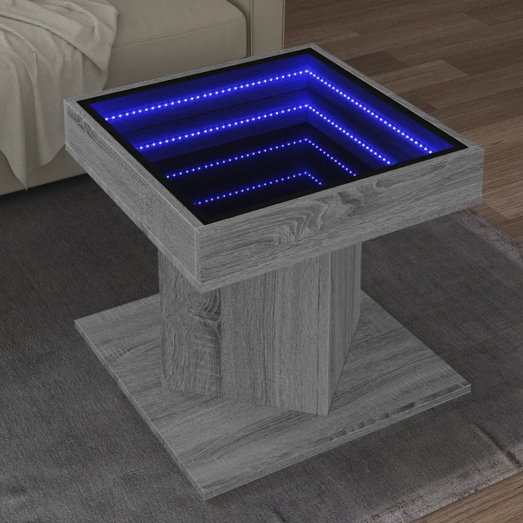 Tavolino Salotto con LED-Tavolino da soggiorno-Tavolo Grigio Sonoma 50x50x45 cm Multistrato
