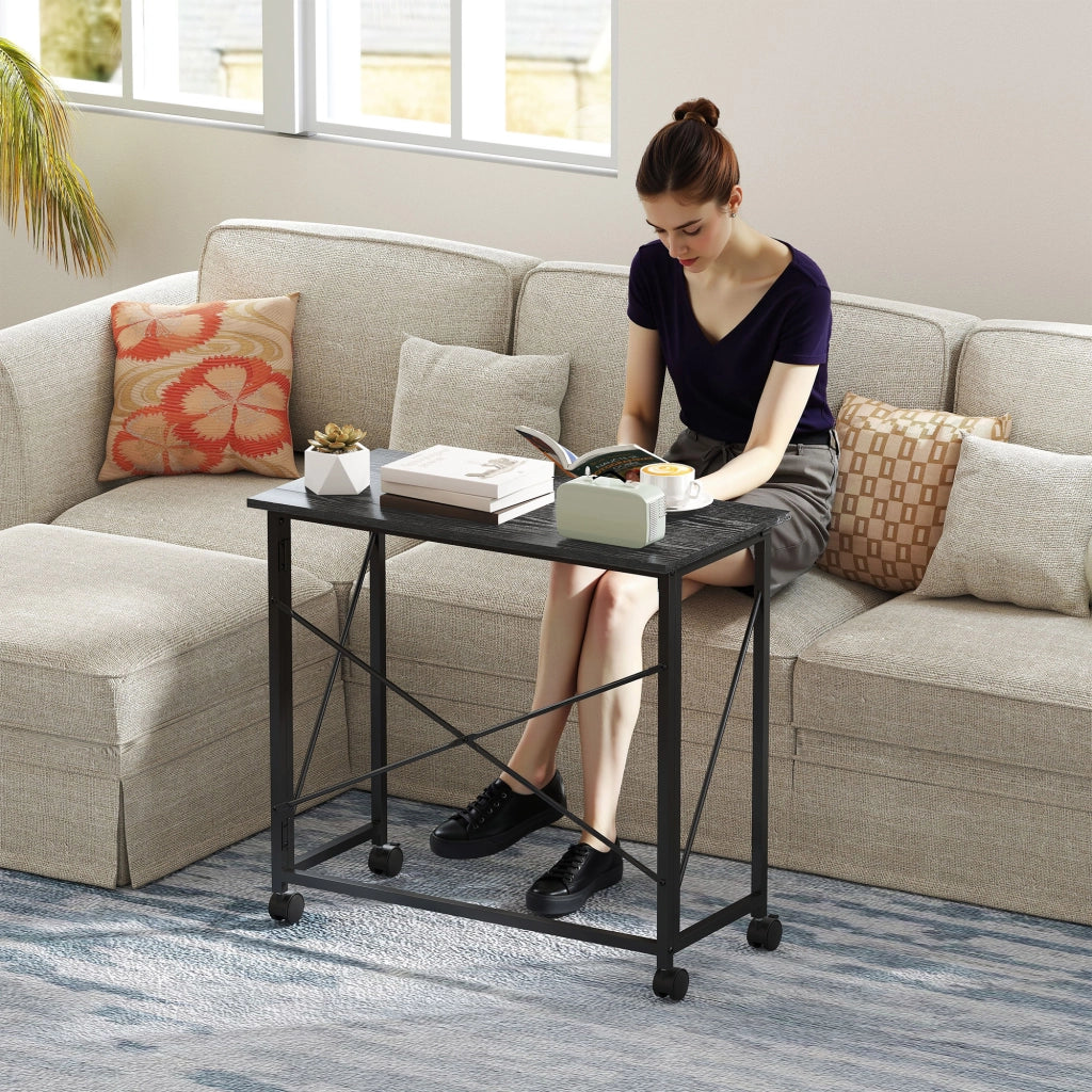 Scrivania pieghevole con ruote ¨C zephmum ¨C 80x40x75 cm nero