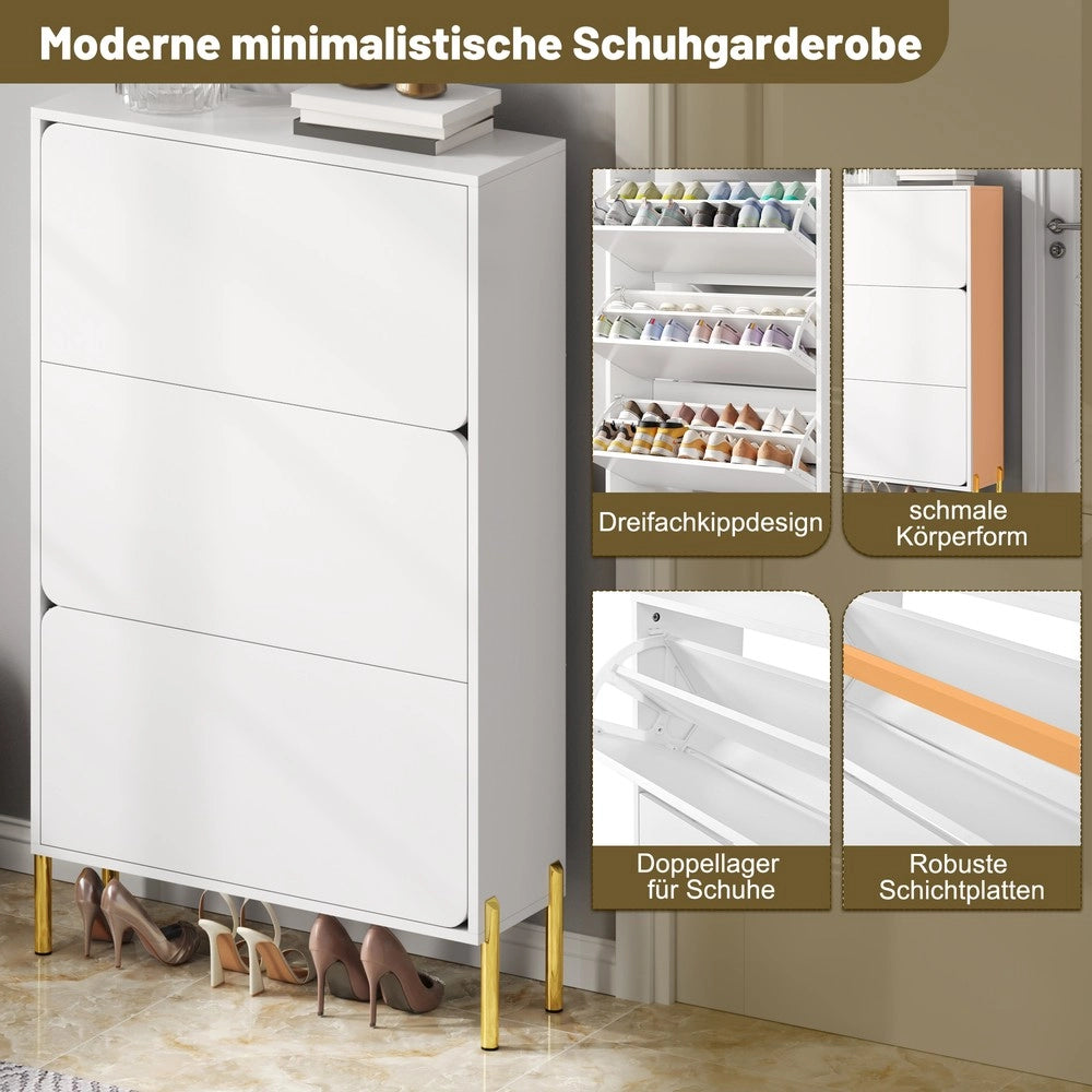 Scarpiera 3 Ante ¨C MINIMAL ¨C Bianco, Gambe Dorate, Ingresso