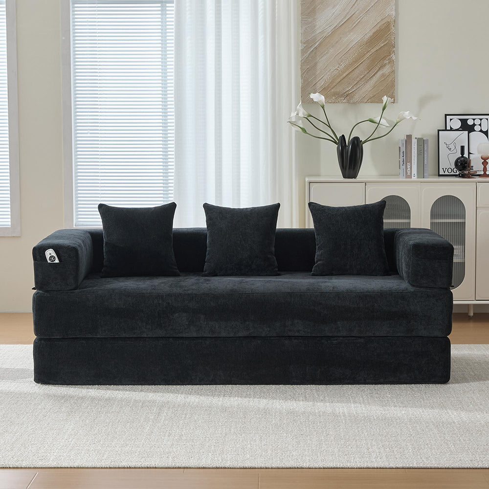 Set divano 3 posti + 3 pouf - Xylo - Velluto costato, imbottitura 32D, home cinema